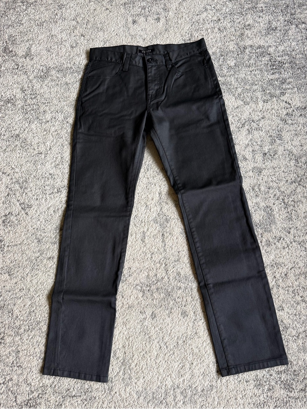 Guess Men's Black waxed Jeans with back zippers